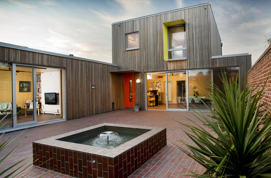 light and dark multi quarry tiles at a Passivhaus in Hampshire